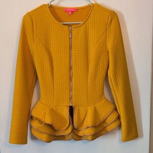 Textured Deep Yellow Peplum Blazer